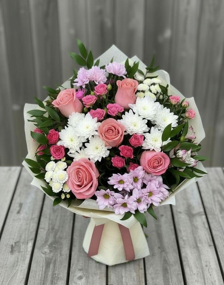 Букет цветов из: Альстромерии, Гвоздики, Розы и Хризантемы в Кусье-Александровский