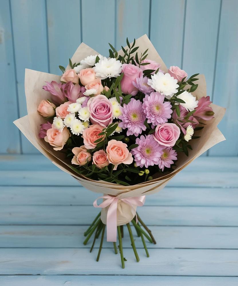 Букет цветов из: Хризантемы, Розы и Альстромерии в Кусье-Александровский