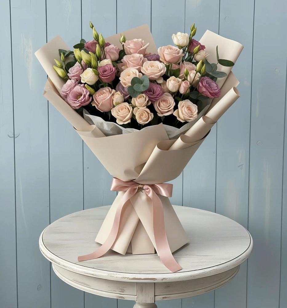 Букет цветов из: Розы и Лизиантусы в Кусье-Александровский