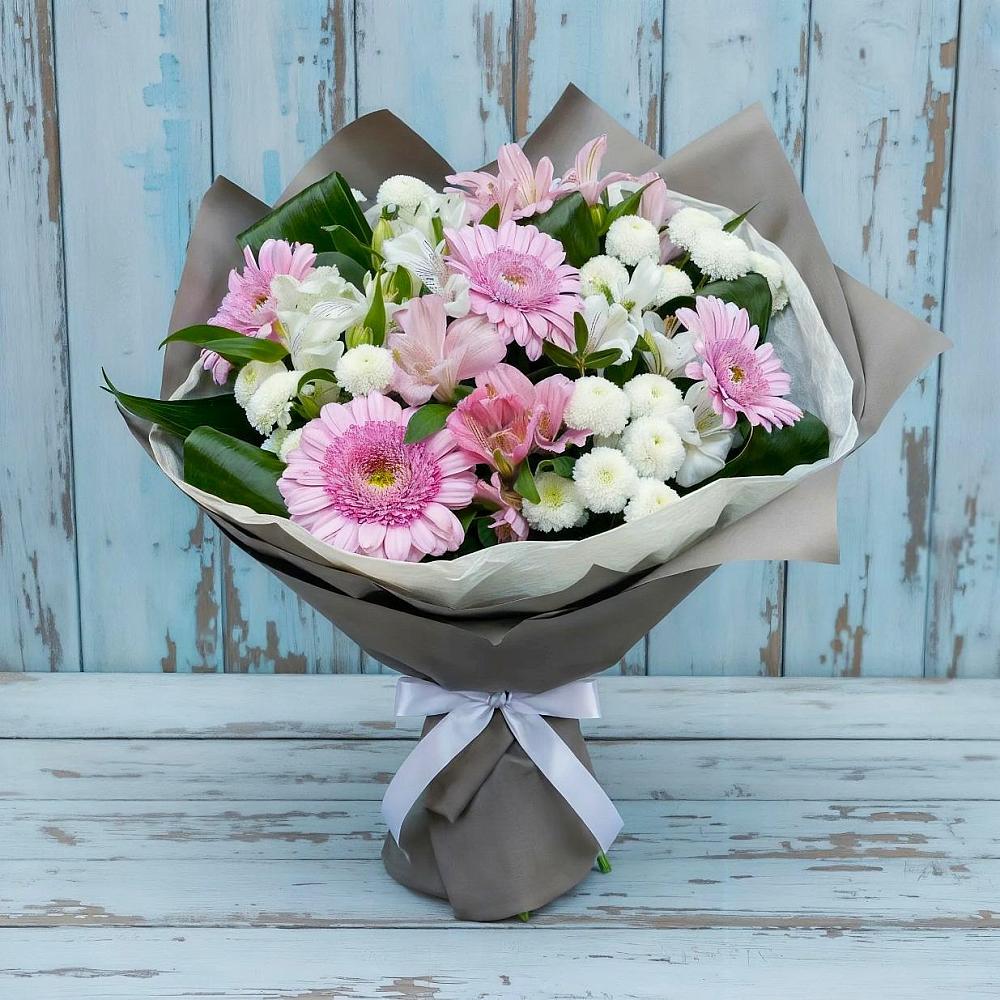 Букет цветов из: Герберы, Альстромерии и Хризантемы в Кусье-Александровский