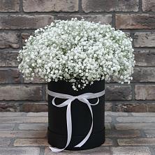 Цветочная композиция из Гипсофила в шляпной коробке в Кусье-Александровский